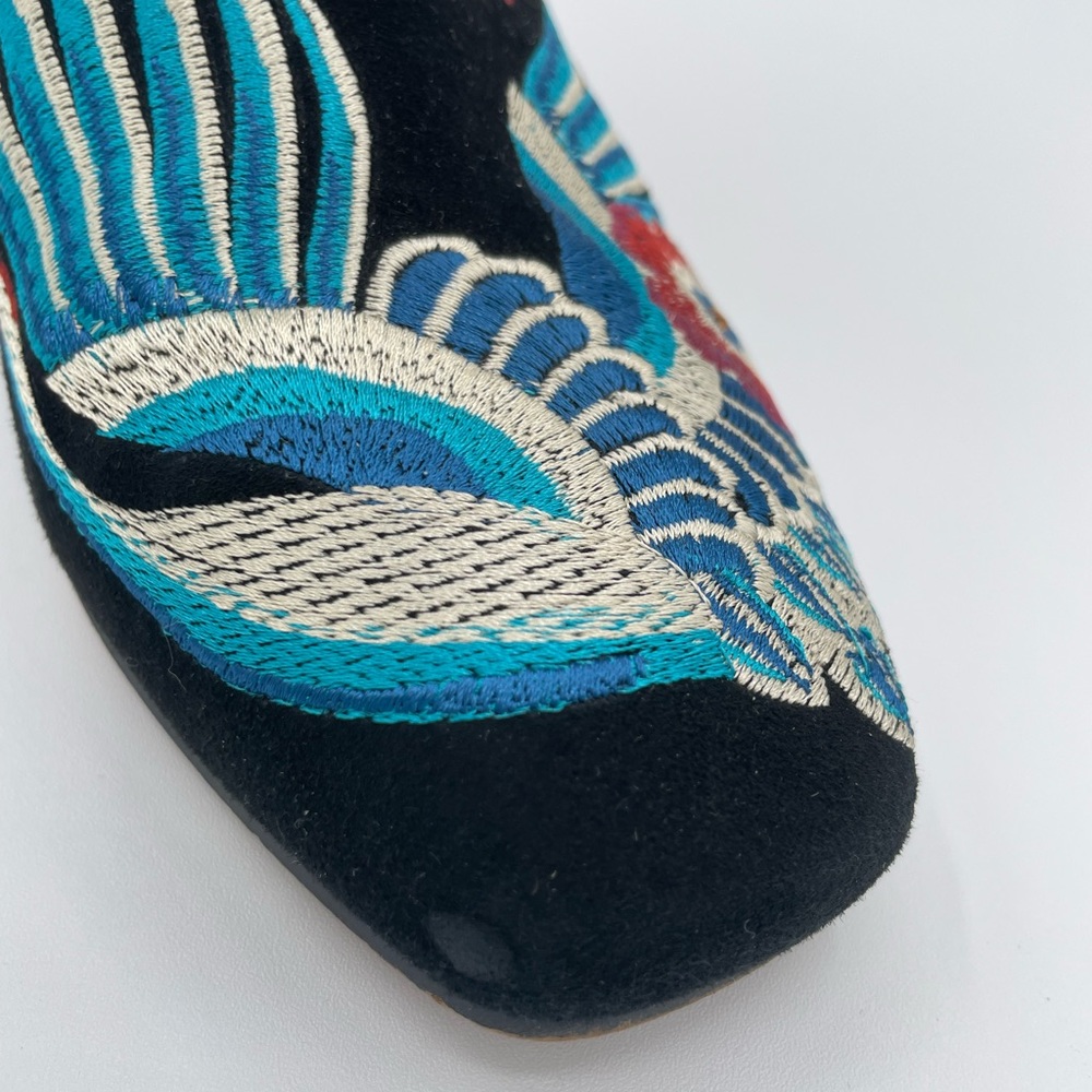 Embroidered Black Velvet Ankle Boots with Multicolor Floral Accents - Picture 8 of 16